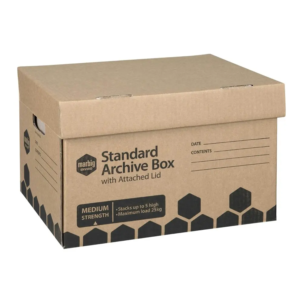 3PK Marbig Standard Document/Binder Filing Archive/Storage Box Attached Lid