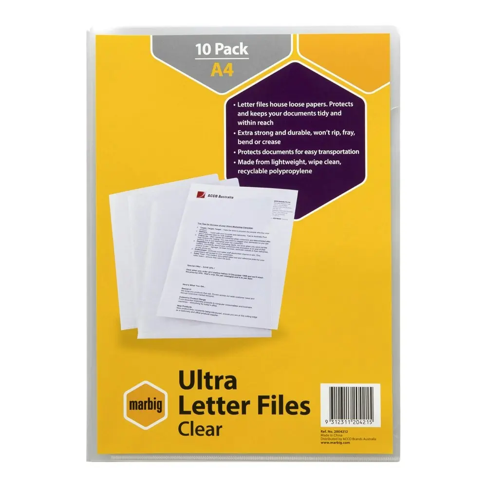 30pc Marbig PP Ultra Letter File A4 Document Paper Organiser Folder Clear