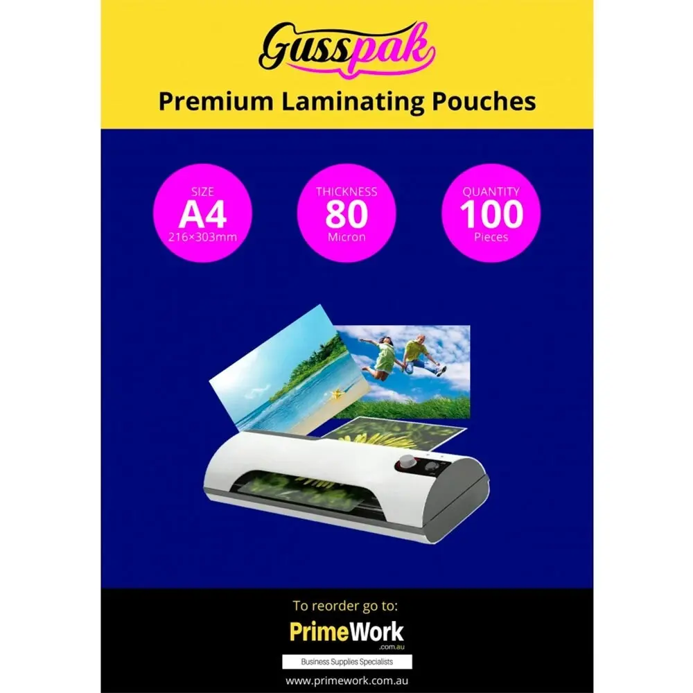 400pc Gusspak Laminating Protective Pouches A4 Page/Poster 80 Micron Gloss