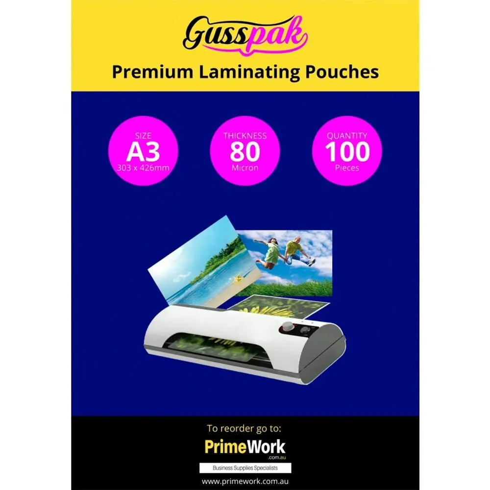 200pc Gusspak Laminating Protective Pouches A3 Page/Poster 80 Micron Gloss