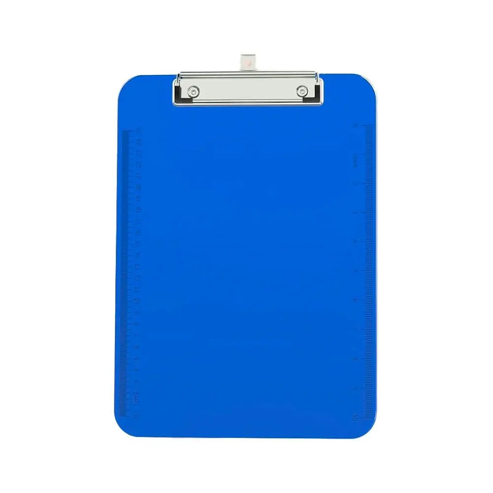 4PK Gusspak Plastic Clipboard A4 Paper - Transparent Blue w/Ruler (25cm/10")