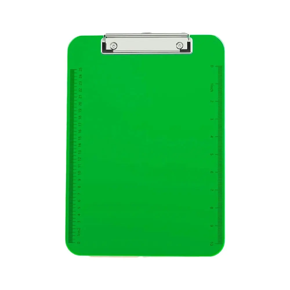 4PK Gusspak Plastic Clipboard A4 Paper - Transparent Green w/Ruler (25cm/10")