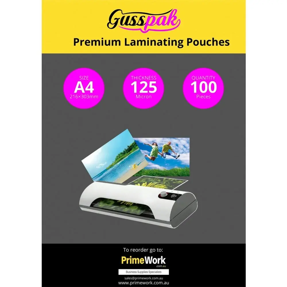 200pc Gusspak Laminating Protective Pouches A4 Page/Poster 125 Micron Gloss