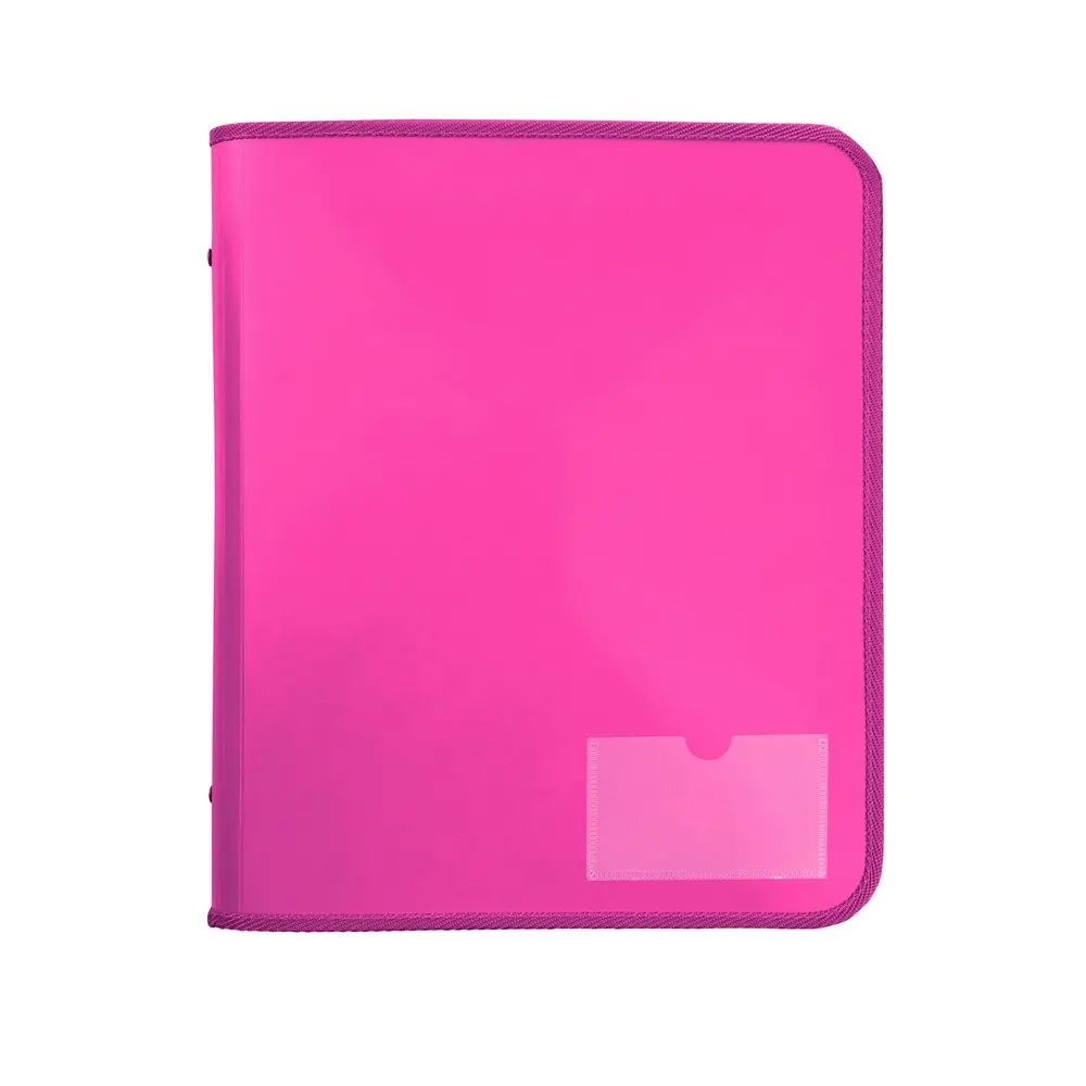 2x Marbig 2 D-Ring A4 Zipper Binder 25mm w/ Tech Case File Document Holder Pink