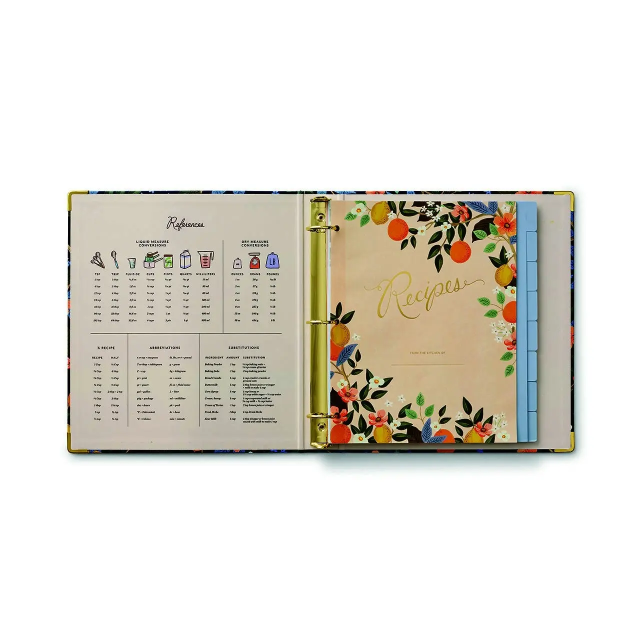 Rifle Paper Co 29x24cm Three-Ring Double-Sided Folder Recipe Binder Citrus Grove