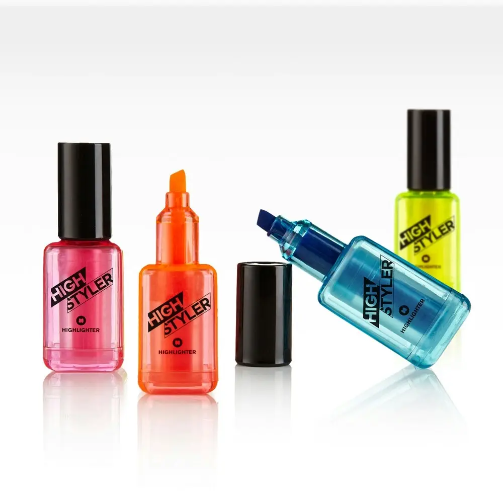 4PK Mustard High Styler 12.5cm Nail Polish-Shaped Highlighter Pen Stationery