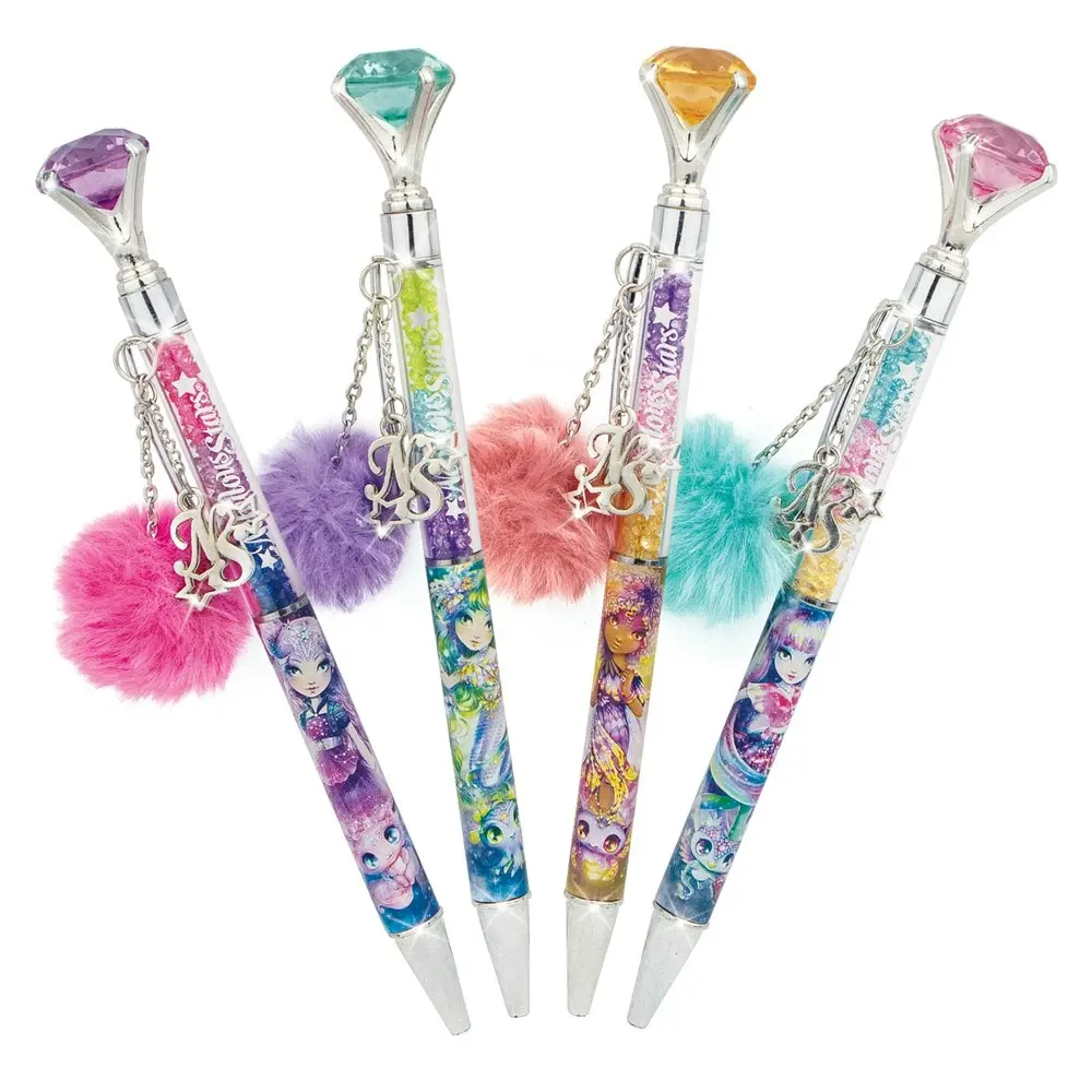 2PK Nebulous Stars Gem-Filled Diamond Ballpoint Pen w/Charm Writing Ballpen Asst