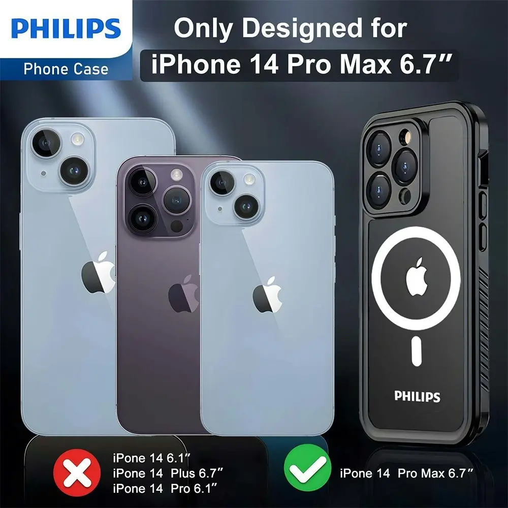 Philips Waterproof MagSafe Phone Case Drop Protection For iPhone 14 Pro Max BLK