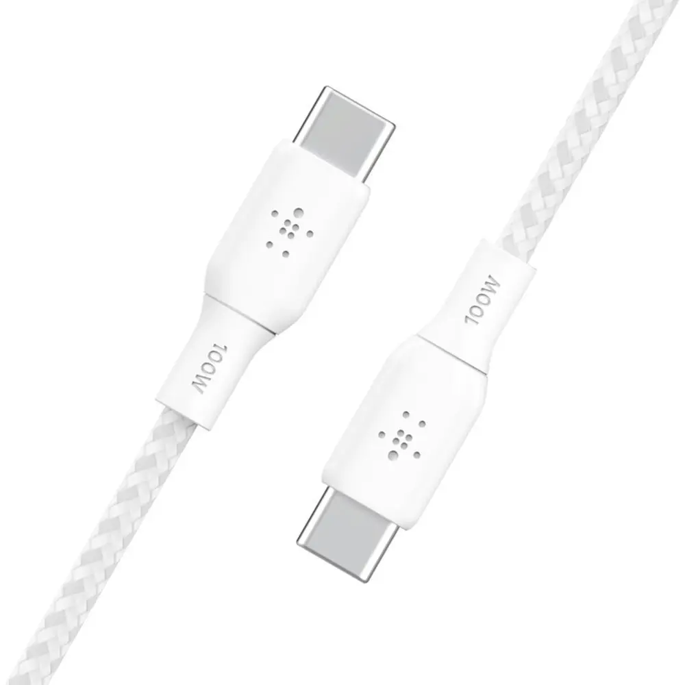 2pc Belkin BoostCharge 2M USB-C To USB-C 2.0 Braided Cable 100W - White