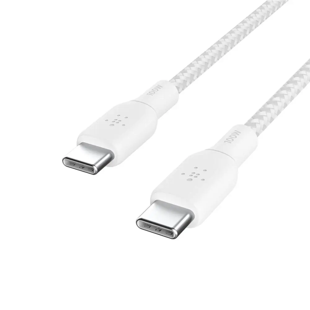 2pc Belkin BoostCharge 2M USB-C To USB-C 2.0 Braided Cable 100W - White