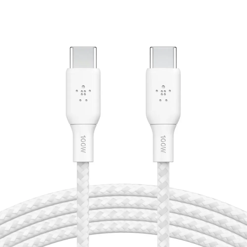 2pc Belkin BoostCharge 2M USB-C To USB-C 2.0 Braided Cable 100W - White