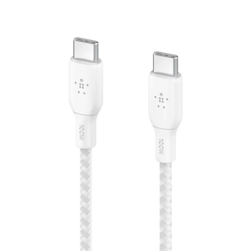 2pc Belkin BoostCharge 2M USB-C To USB-C 2.0 Braided Cable 100W - White