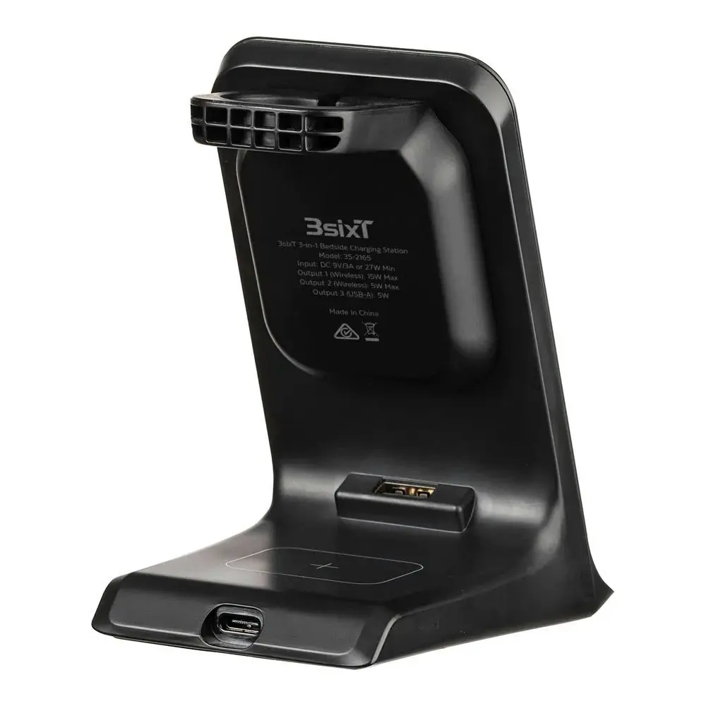 3sixT 3 In 1 Dual Mobile Phone Standing Wireless Charging Station/Tower 15W BLCK