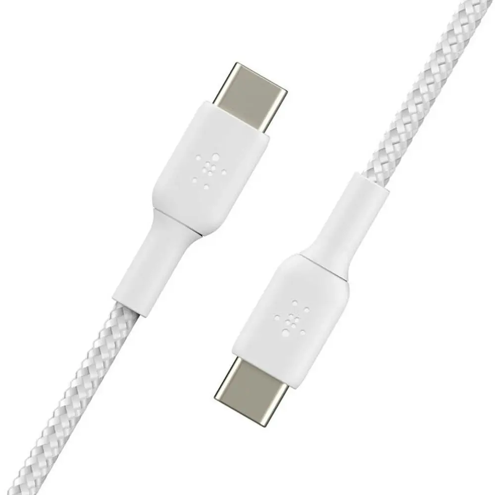 2pc Belkin BoostCharge 1M USB-C To USB-C Double Braided Cable 60W - White