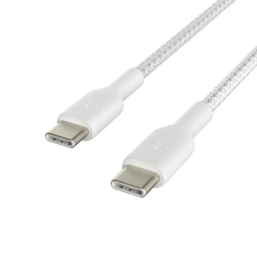 2pc Belkin BoostCharge 1M USB-C To USB-C Double Braided Cable 60W - White