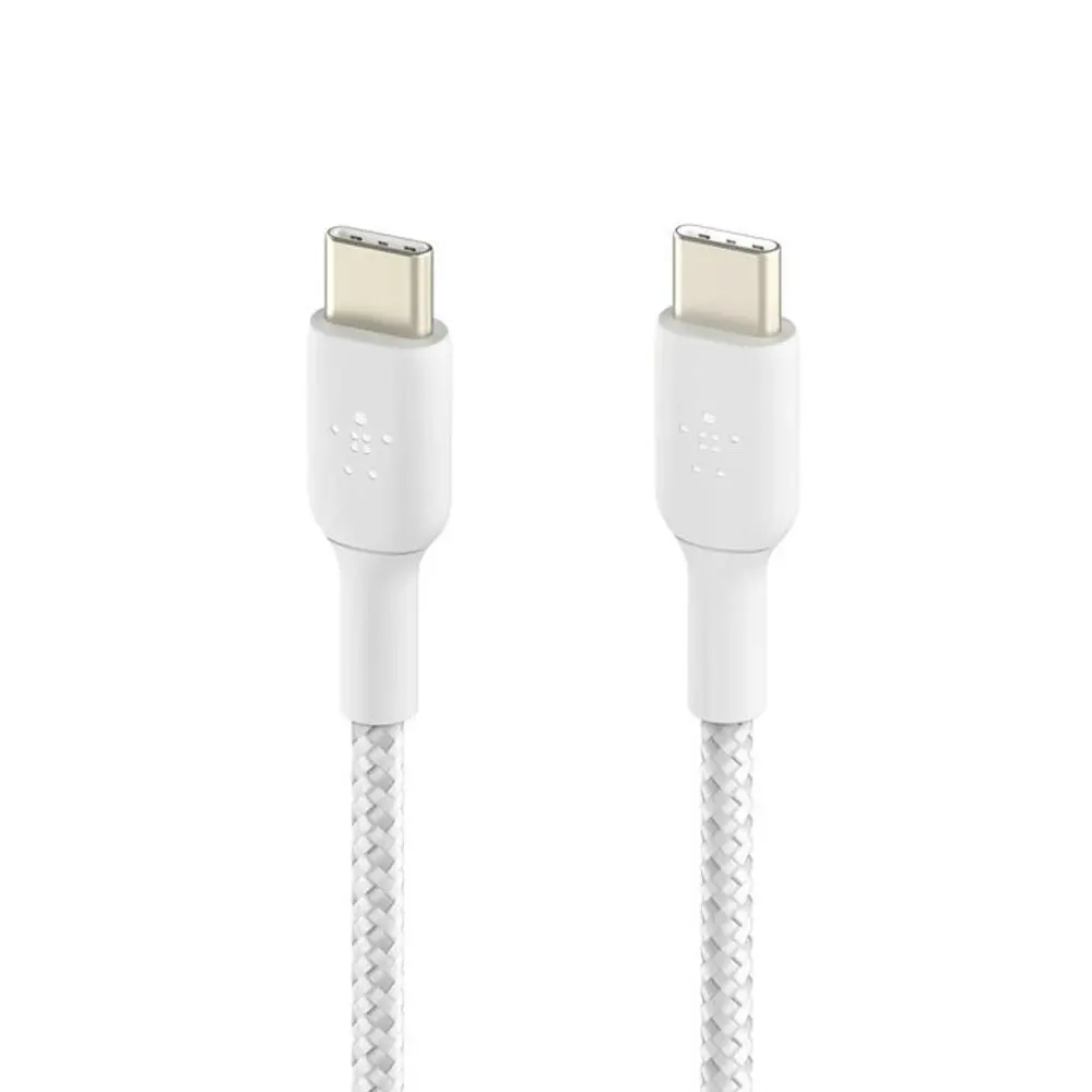 2pc Belkin BoostCharge 1M USB-C To USB-C Double Braided Cable 60W - White