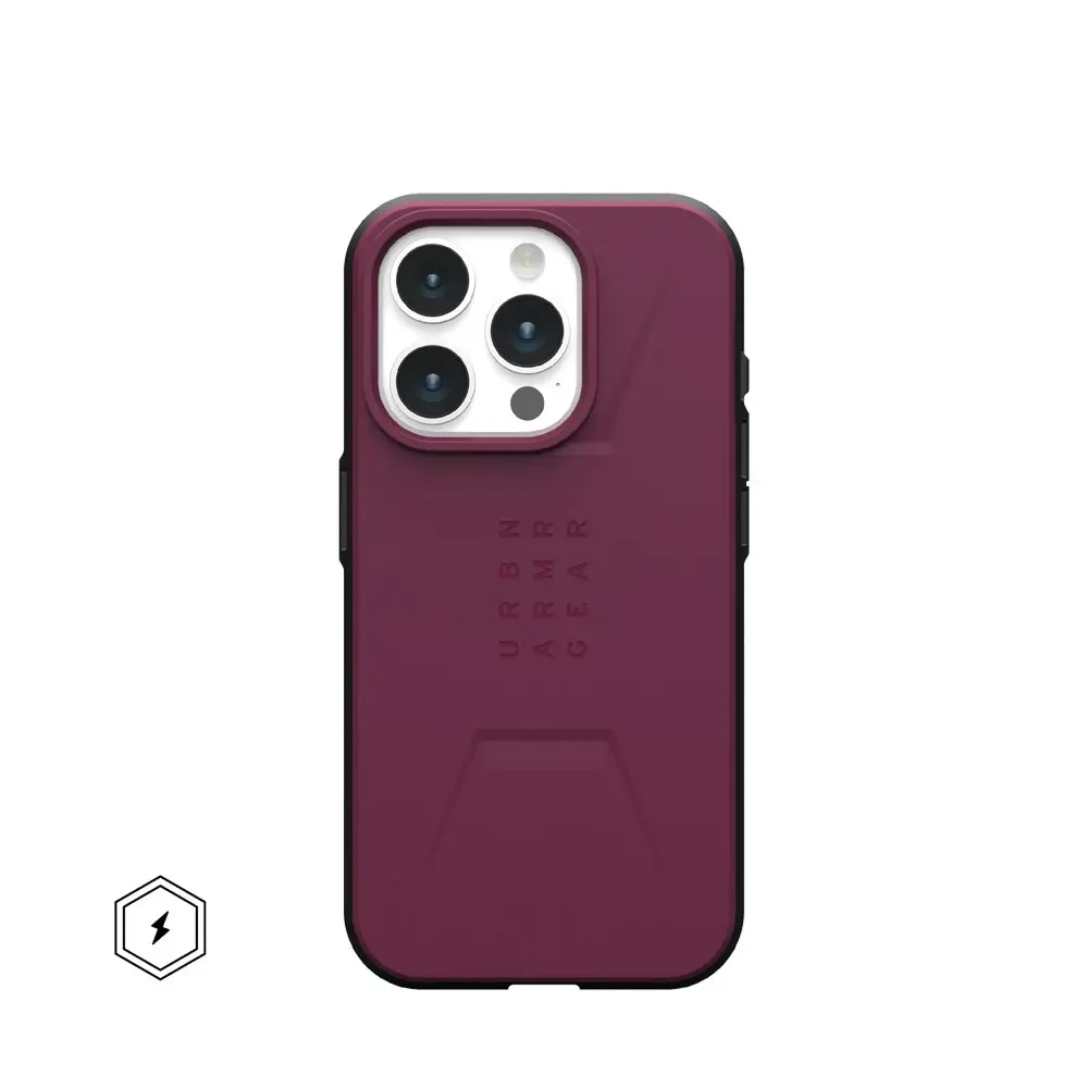 Urban Armour Gear Civilian MagSafe Phone Case Cover For iPhone 15 Pro Bordeaux