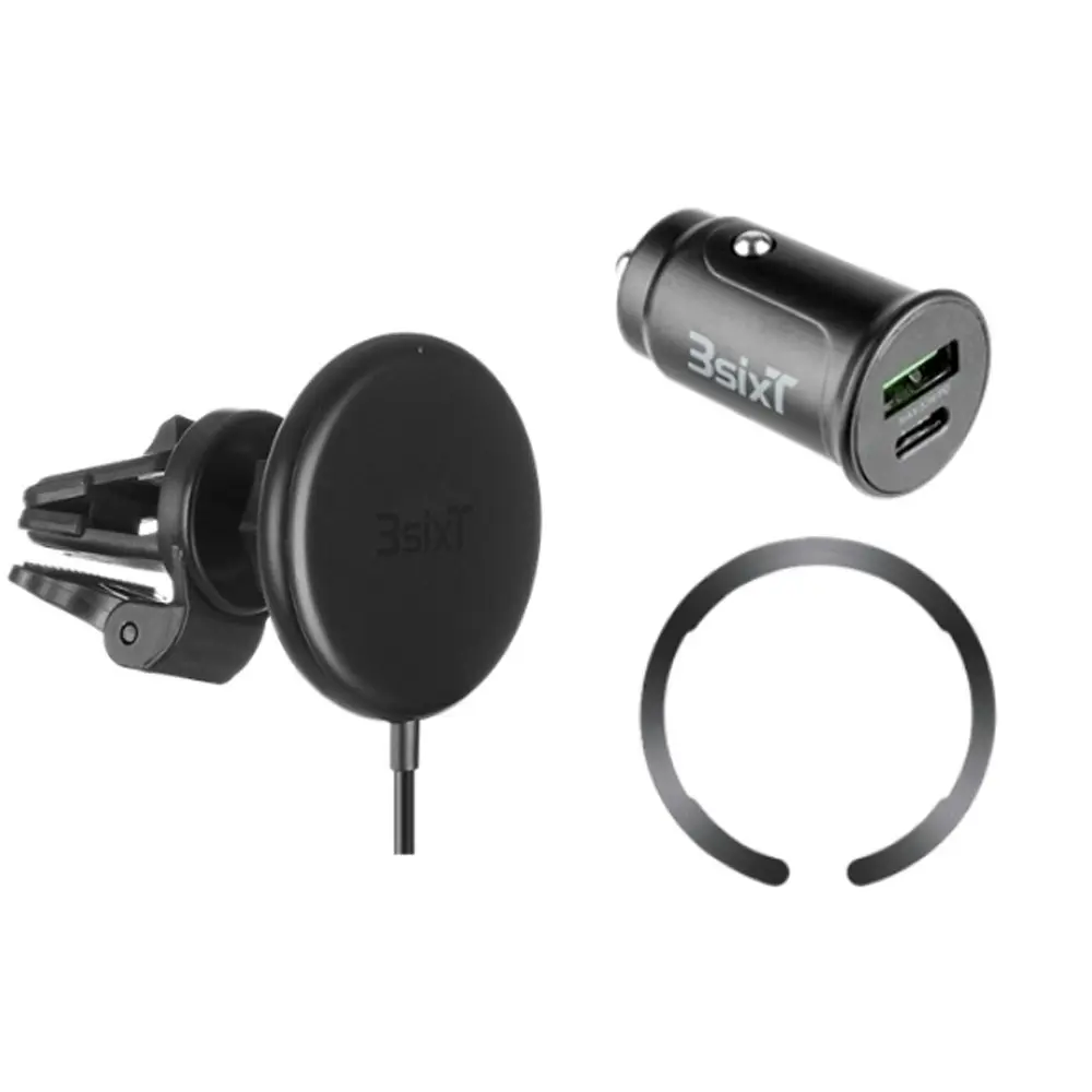 3sixT 15w Magnetic Wireless Car Air Vent Phone Mount/Bracket With Charger Black