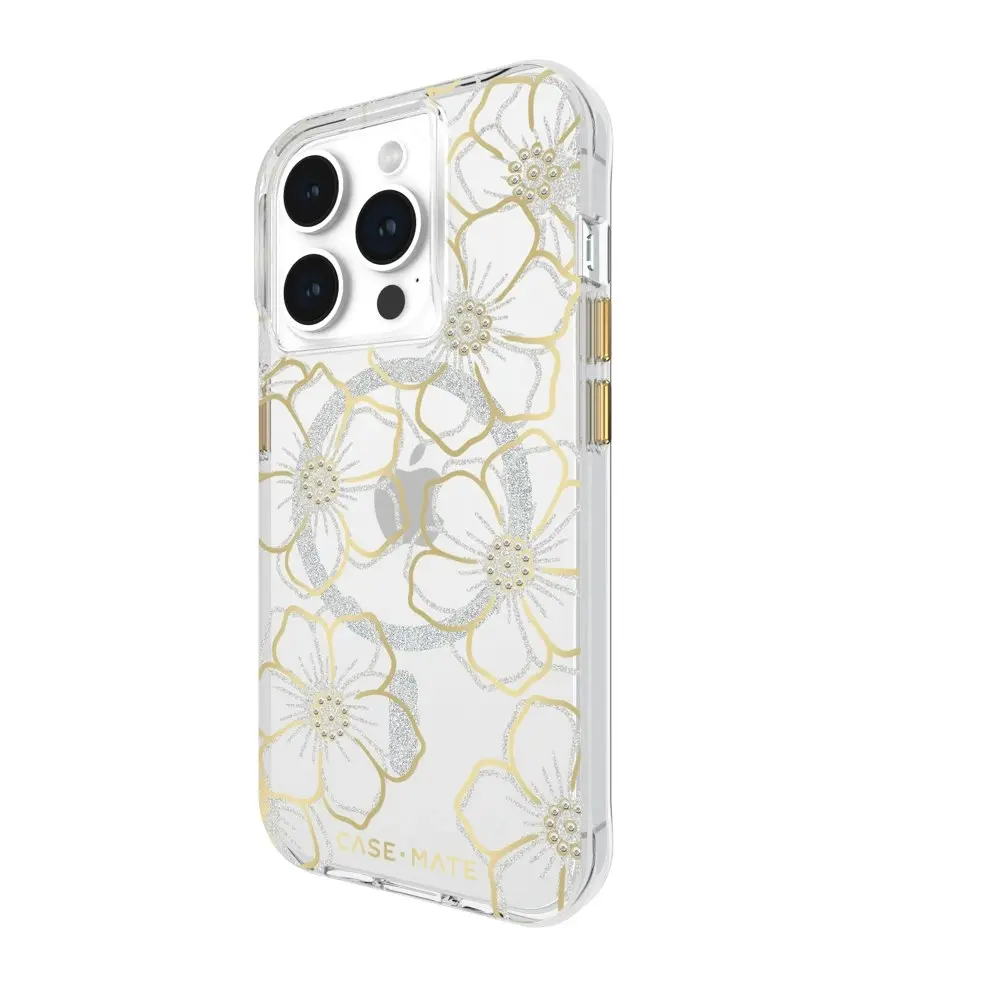 Case-Mate Floral Gems MagSafe Case Phone Cover For Apple iPhone 15 Pro Gold