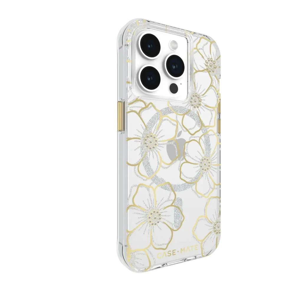 Case-Mate Floral Gems MagSafe Case Phone Cover For Apple iPhone 15 Pro Gold