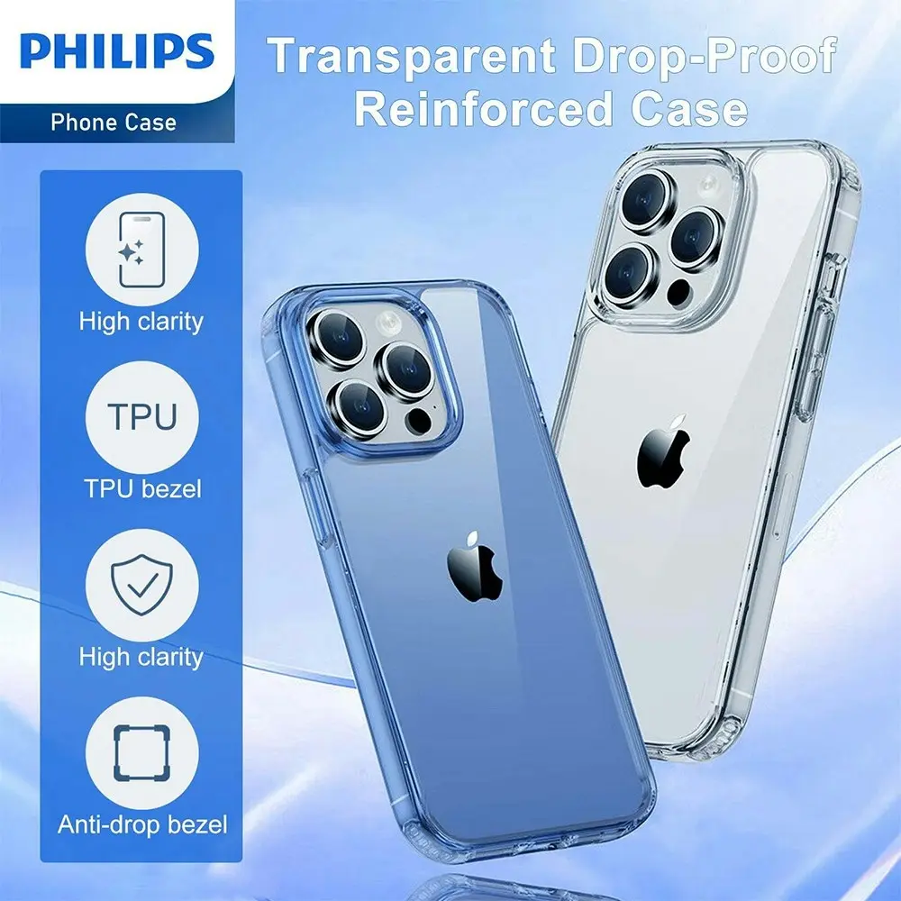 Philips Bumper Back Case Drop Protection Cover For Apple iPhone 15 Pro Max Clear