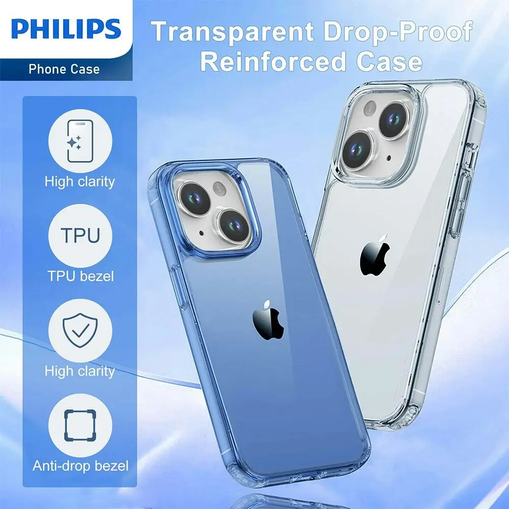 Philips Bumper Back Case Drop Protection Phone Cover For Apple iPhone 15 Clear