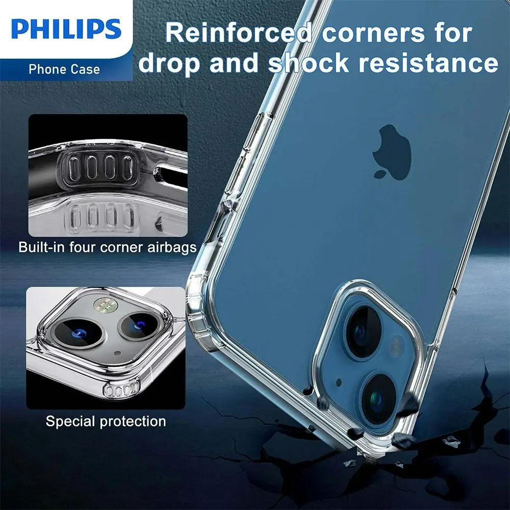 Philips Bumper Back Case Drop Protection Phone Cover For Apple iPhone 15 Clear