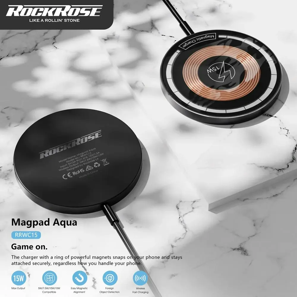 Rockrose 15W MagSafe Magnetic Wireless Charger Magpad Aqua For Smartphones BLK