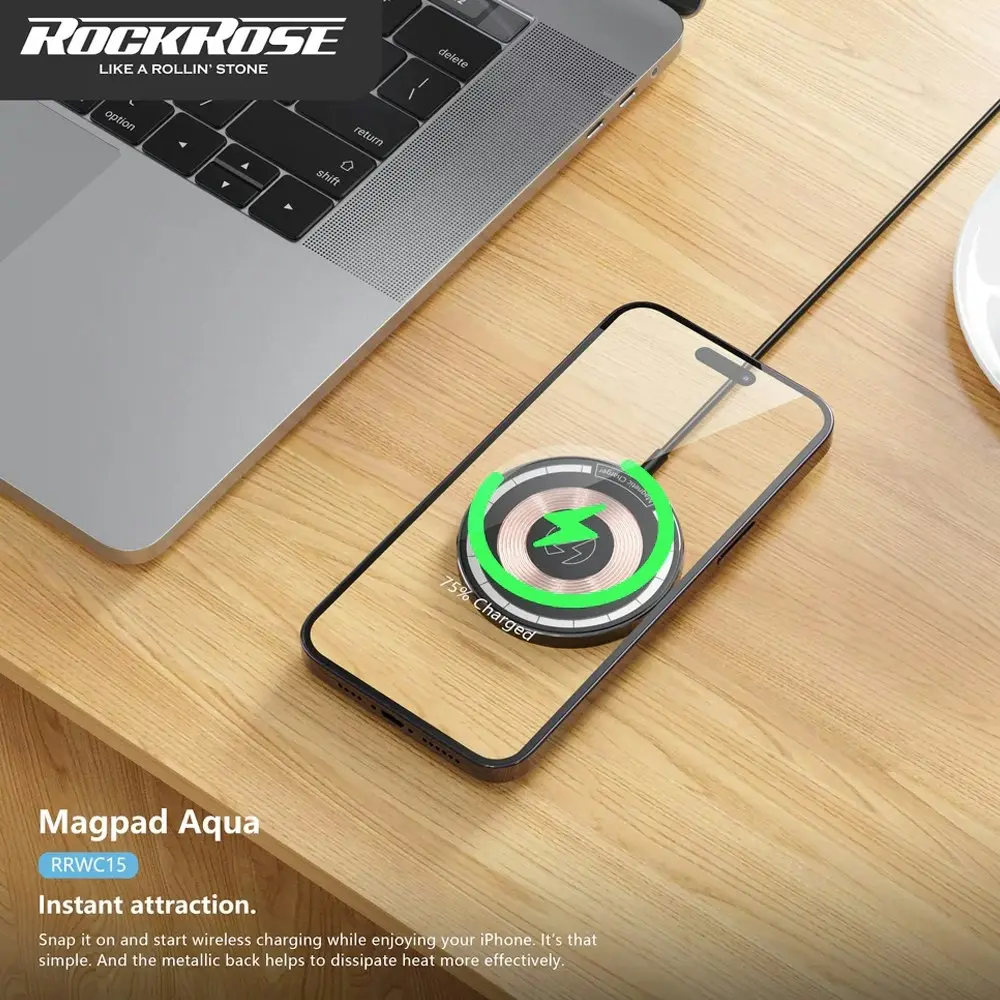 Rockrose 15W MagSafe Magnetic Wireless Charger Magpad Aqua For Smartphones BLK