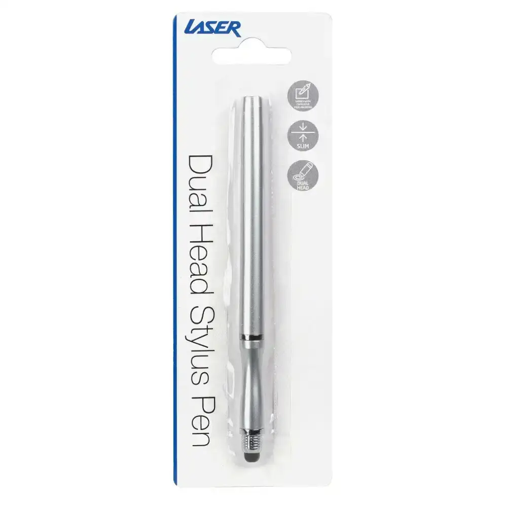 Laser Dual Disc Head Touchpad Stylus Pen For Apple iPad/Samsung Tablet Silver