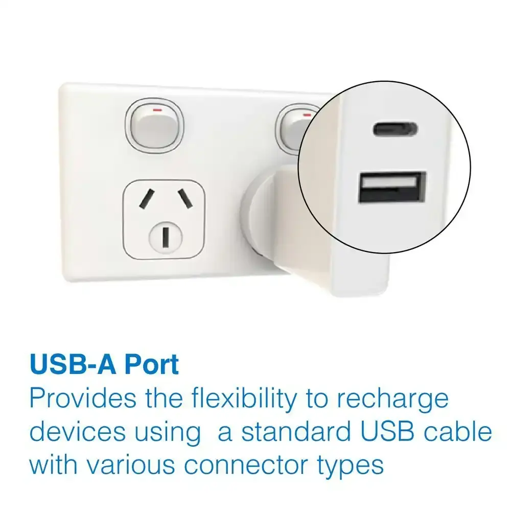 ChargeCore Dual USB-A/USB-C 30W PD Wall Charger Travel AU/NZ Plug Socket White