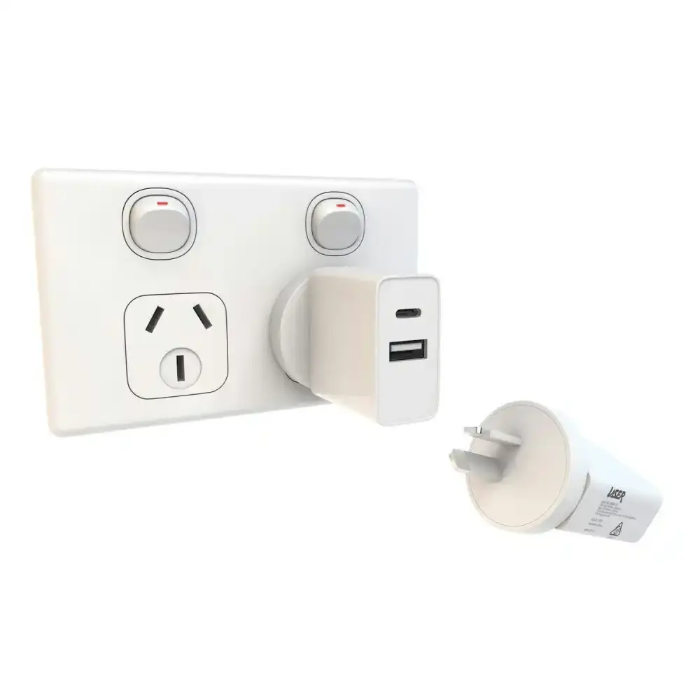 ChargeCore Dual USB-A/USB-C 30W PD Wall Charger Travel AU/NZ Plug Socket White