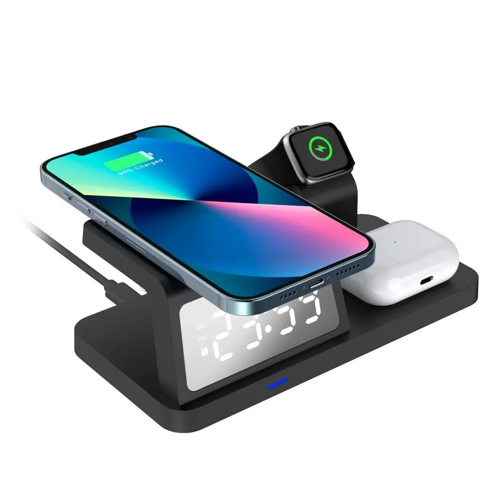 Laser 3in1 Wireless Charging Station/Alarm Clock For Apple Watch/iPhone/AirPods