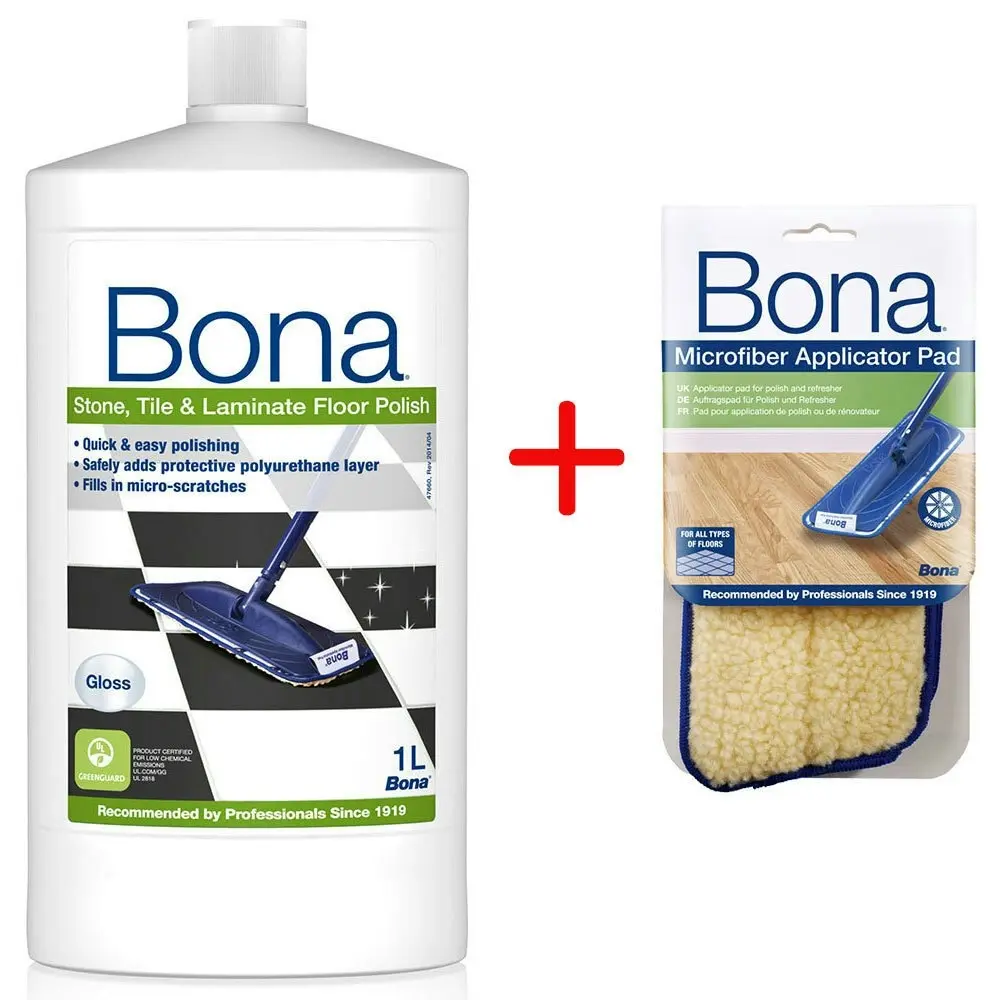 Bona Stone Tile & Laminate Floor Polish w/ Microfibre Applicator Pad for Mop