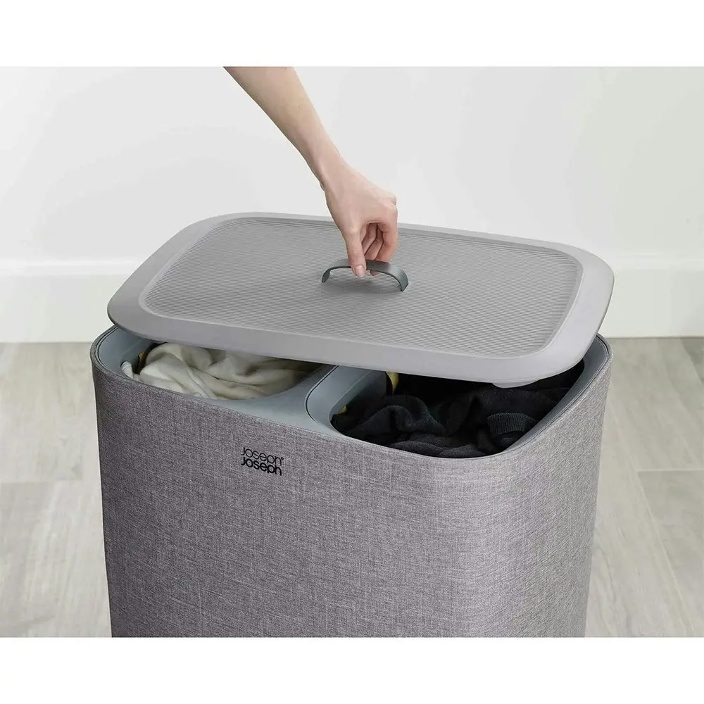 Joseph & Joseph 90L Tota Laundry Cloth Separation Storage Basket w/ Lid Grey