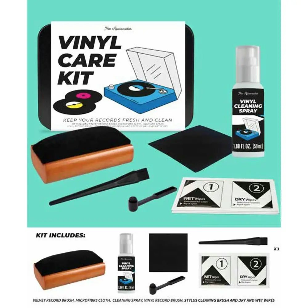 Gift Republic Vinyl Record Cleaning Care Brush Liquid Spray/Wipes Cleaner Kit