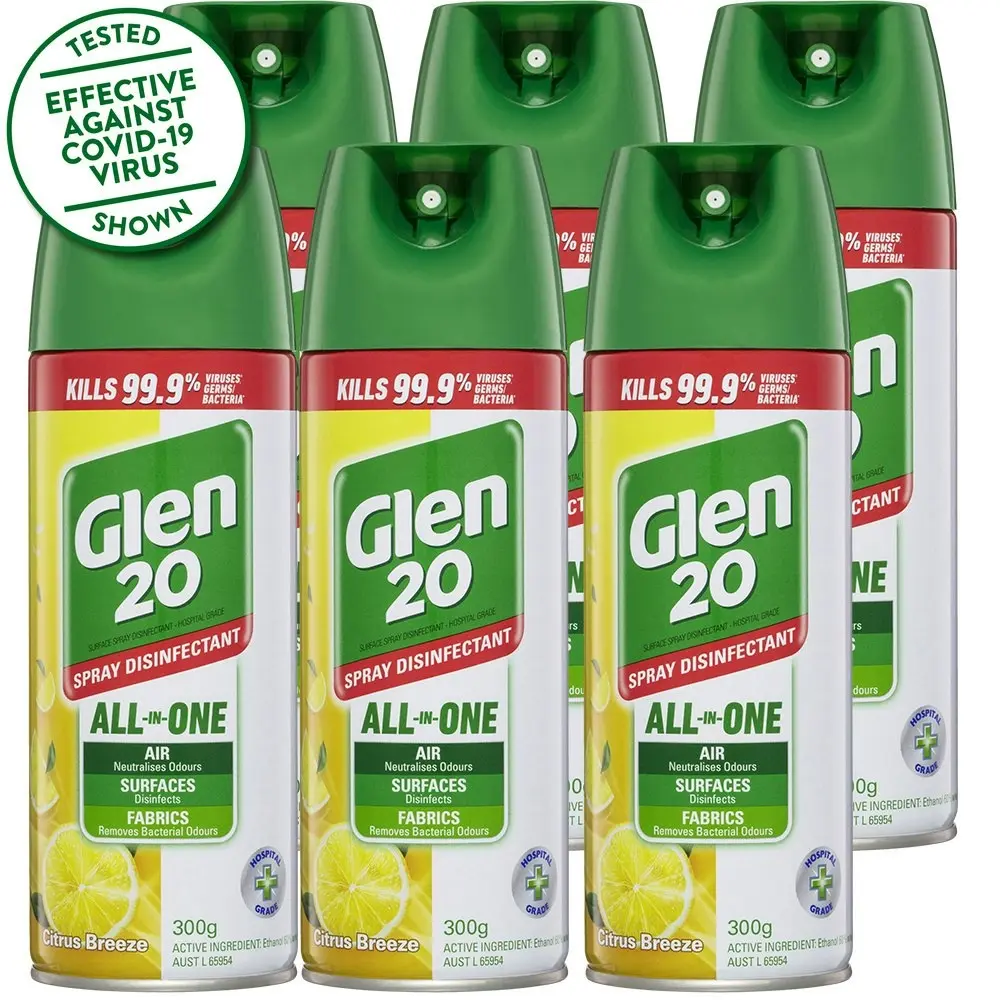 6PK Glen 20 Disinfectant Spray 300g Kills 99.9% of Germs Citrus Breeze