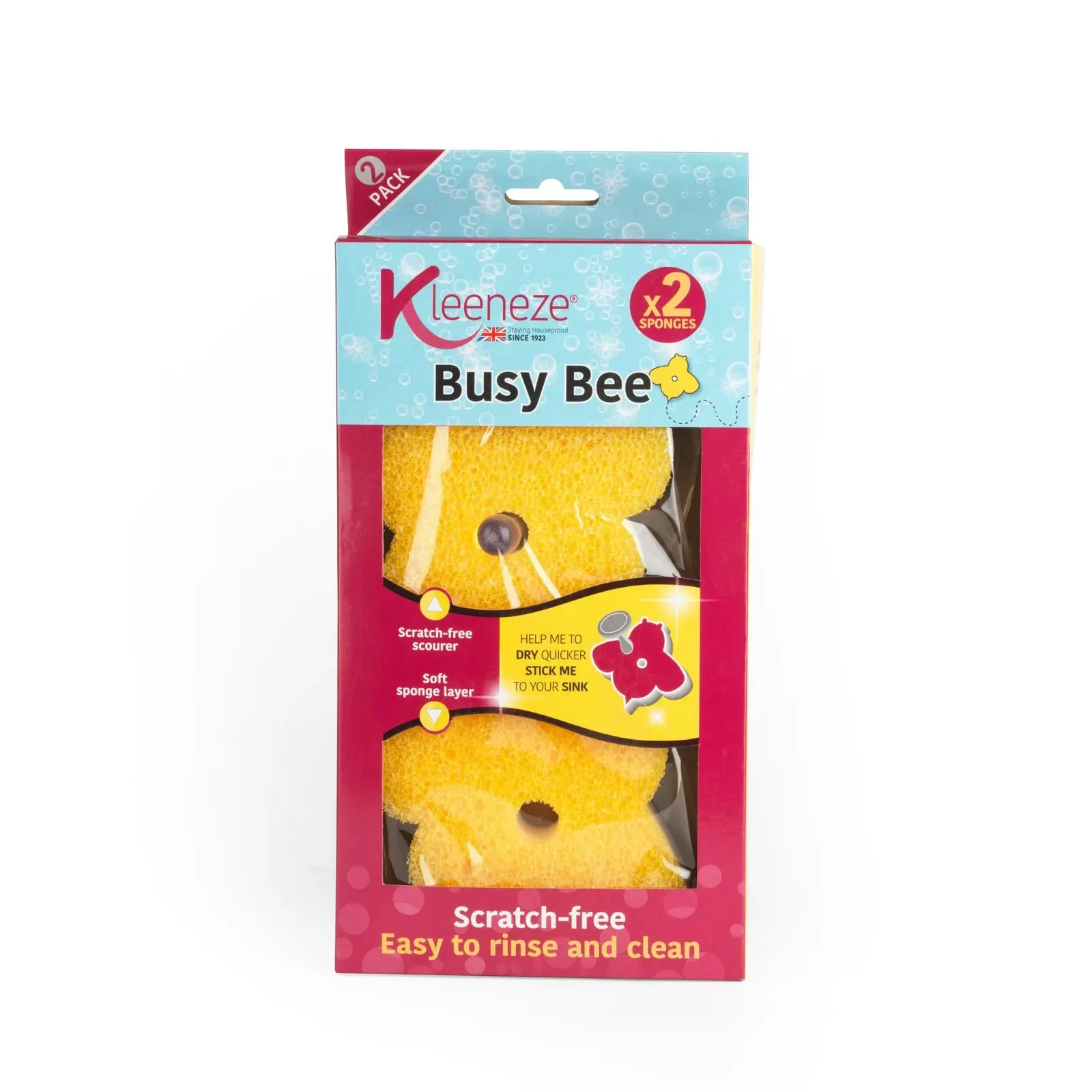 2pc Kleeneze Busy Bee Double Sided Oven Tray/Grill/BBQ Cleaning/Scrubbing Sponge