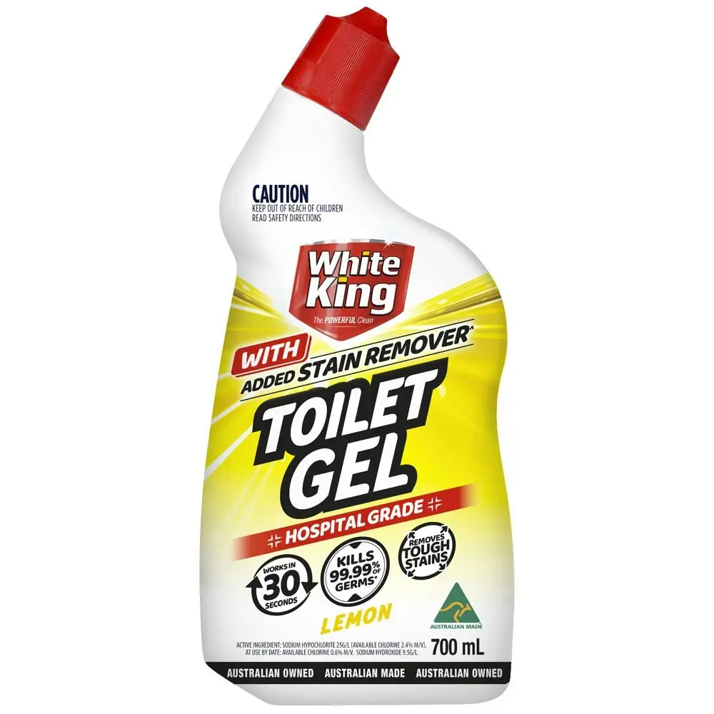 6x White King Toilet Gel With Added Stain Remover Hospital Grade Lemon 700ml