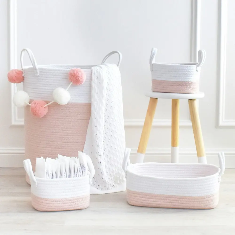 Living Textiles 50cm Cotton Rope Hamper Laundry Basket Storage Large White/Blush