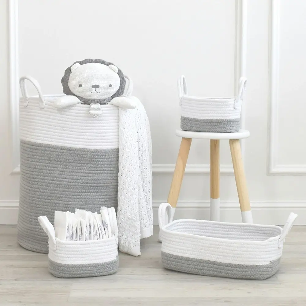 3pc Living Textiles Cotton Rope 35/20cm Nursery Storage Basket Set White/Grey