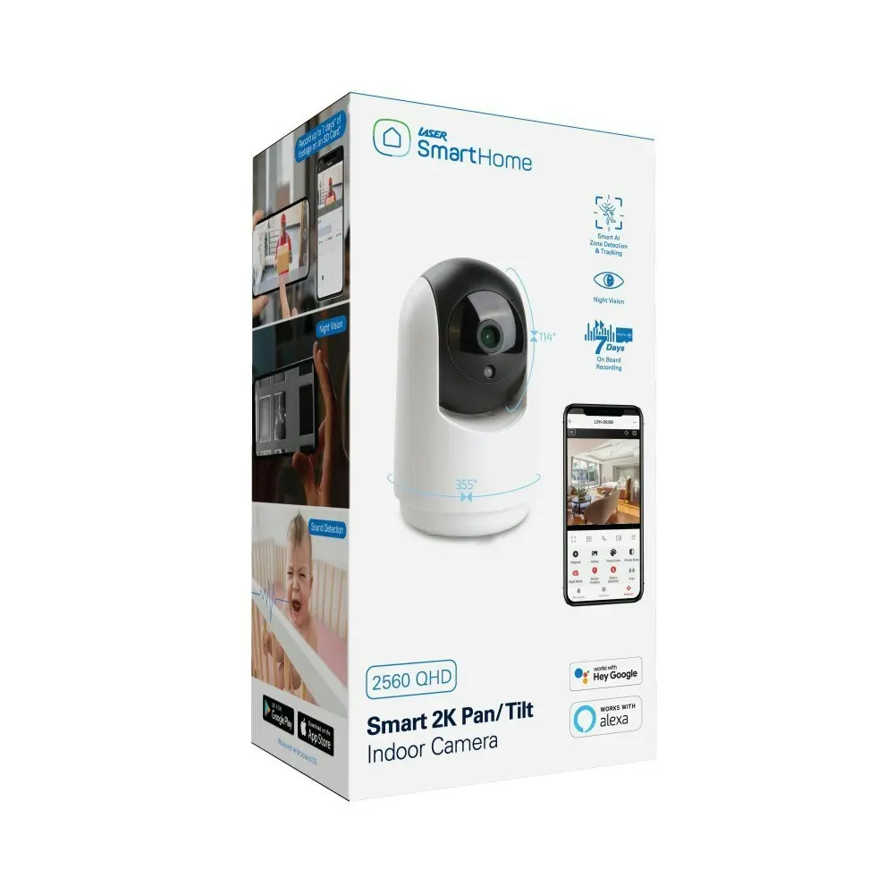 Laser Smarthome 2K Indoor Pan/Tilt Video Security Camera CCTV Surveillance White