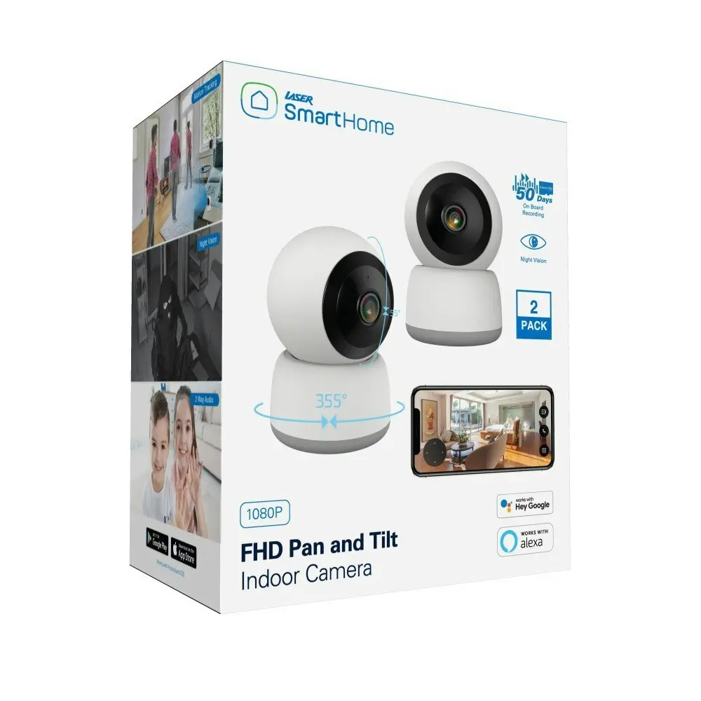 2pc Laser Smarthome FHD Pan & Tilt Video Security Camera WiFi CCTV Set White