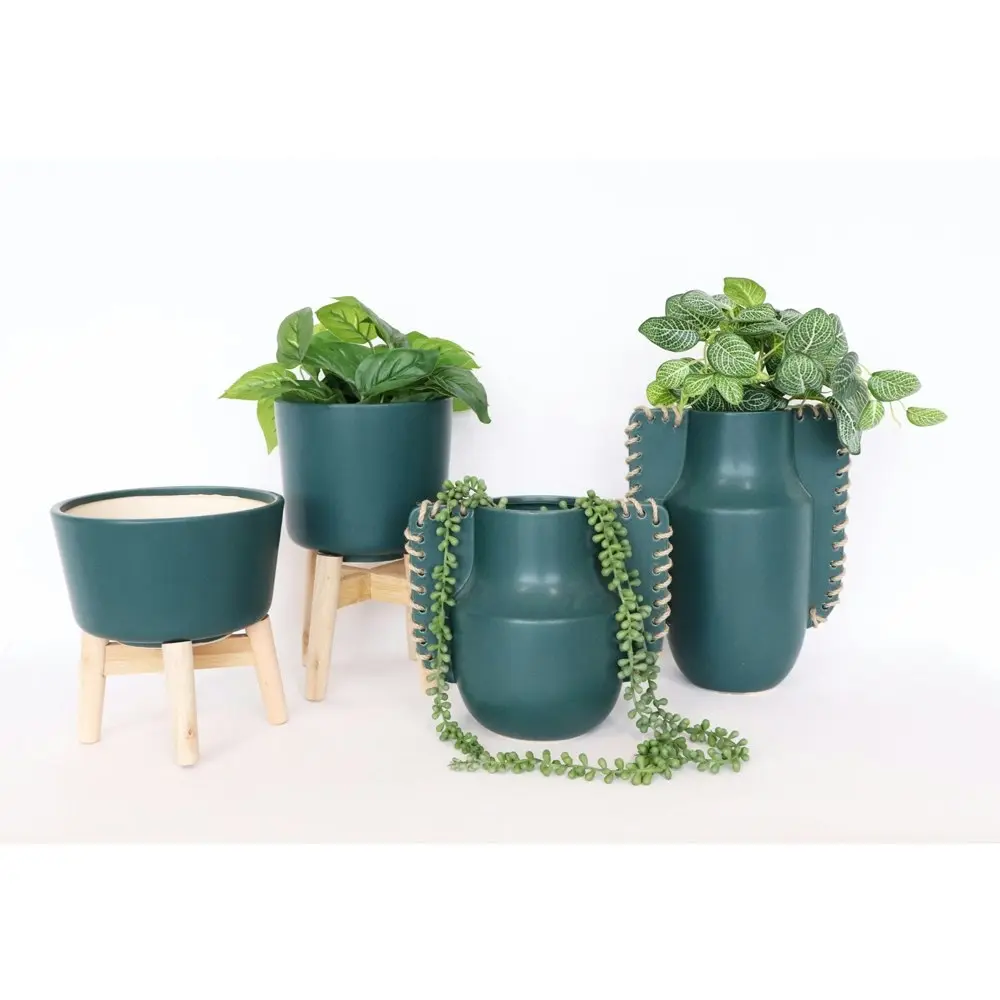 2x Urban Ainsley 23cm Ceramic Plant/Flower Vase Home Display Pot Medium Green