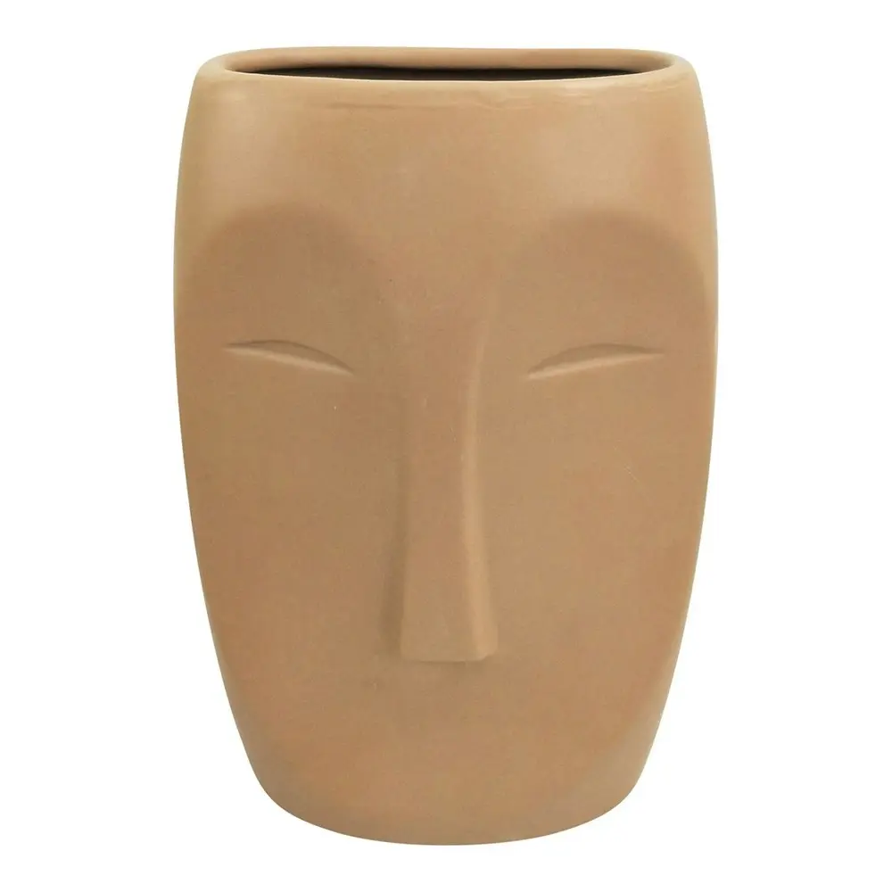 2x Urban Aztec Face 22cm Ceramic Plant/Flower Vase Home Display Pot Large Beige