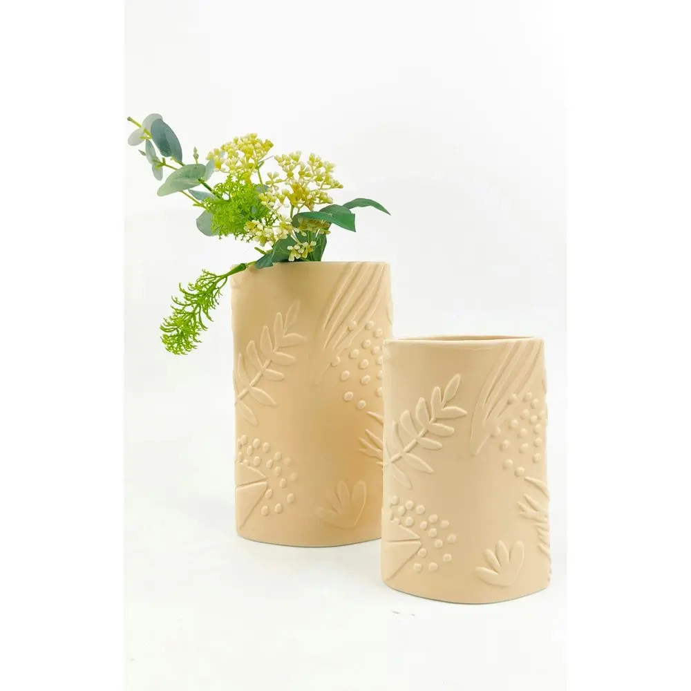 4x Urban Caprice Foliage 15cm Ceramic Plant/Flower Vase Display Pot Small Sand