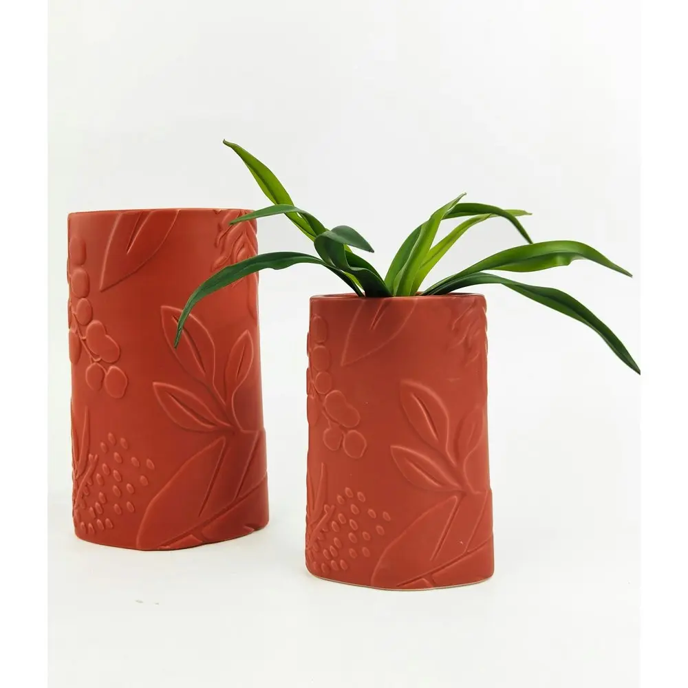 4x Urban Caprice Foliage 15cm Ceramic Plant/Flower Vase Display Pot Small Berry