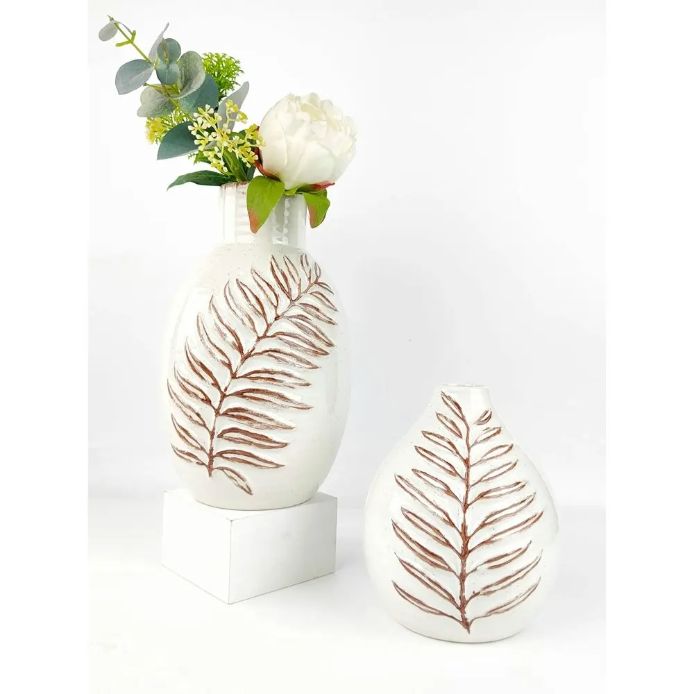 2x Urban Blair Leaf 16cm Ceramic Flower Vase Home Decor Display Pot Small White