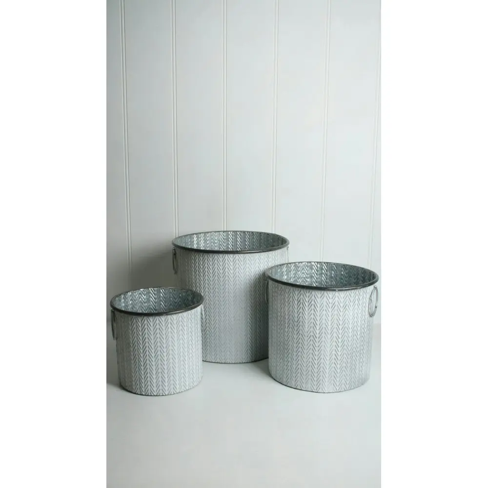 3pc Maine & Crawford Camella Metal Round Plant Pot Storage Home/Room Decor Grey