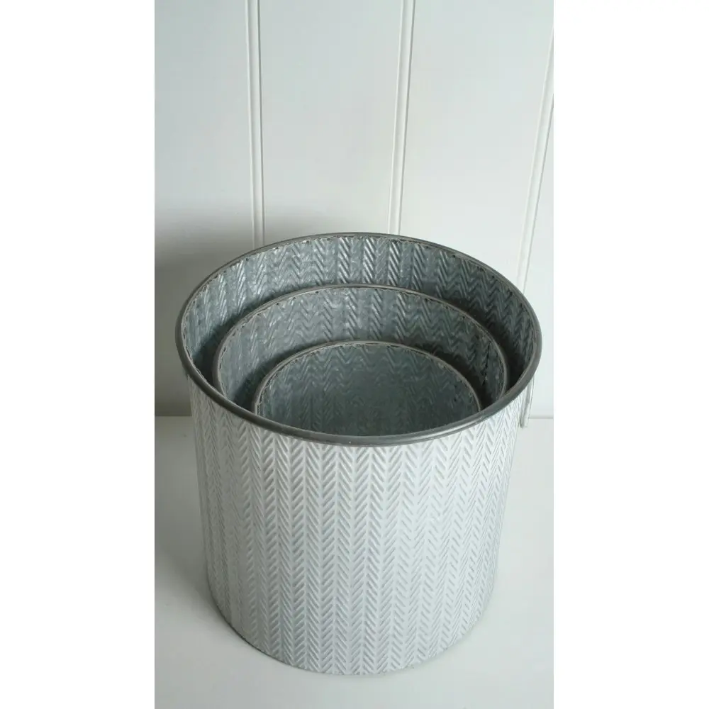 3pc Maine & Crawford Camella Metal Round Plant Pot Storage Home/Room Decor Grey